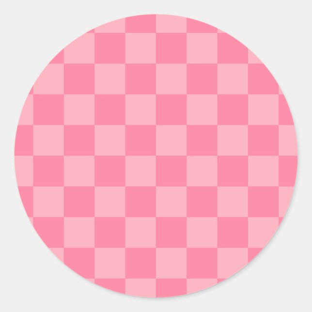 Elegant Pink Checkerboard Classic Round Sticker (Front)