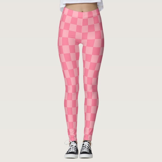 Elegant Pink Checkerboard Leggings (Front)