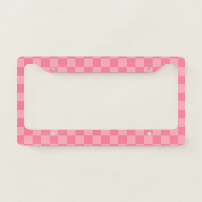 Elegant Pink Checkerboard License Plate Frame (Front)