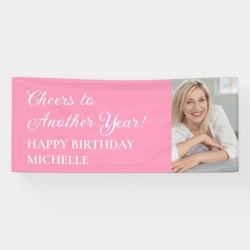 Elegant Pink Cheers Another Year Birthday Photo Banner