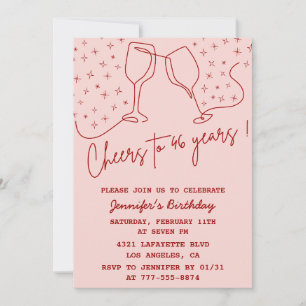 Elegant Pink Cheers Champagne 46th birthday Invitation