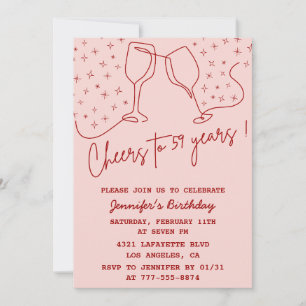 Elegant Pink Cheers Champagne 59th birthday Invitation