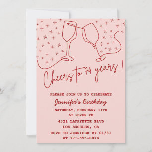 Elegant Pink Cheers Champagne 74th birthday Invita Invitation