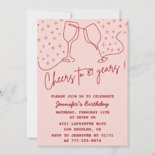 Elegant Pink Cheers Champagne 89th birthday Invitation