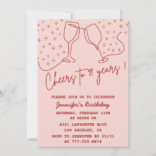 Elegant Pink Cheers Champagne 91st birthday Invitation