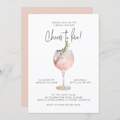 Elegant Pink Cheers to Love Bridal Shower Invitation