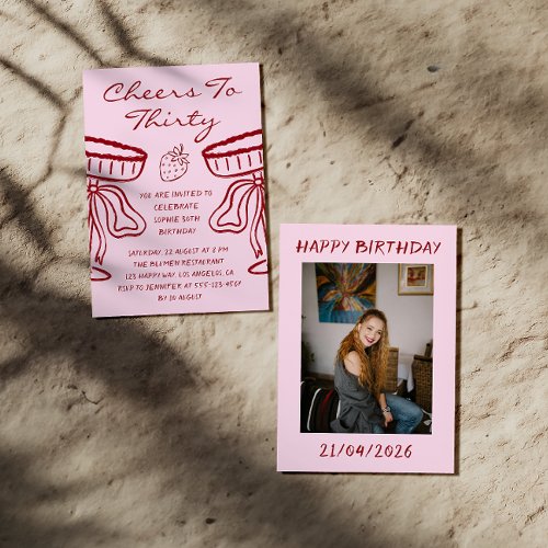 Elegant Pink Cheers to Thirty Cocktail 30 Birthday