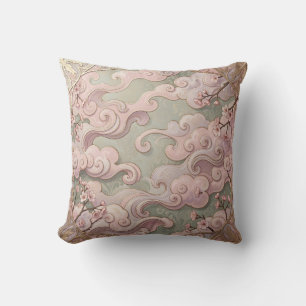 Elegant Pink Cherry Blossom Art Nouveau Swirls Throw Pillow