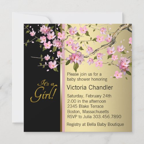 Pink Cherry Blossom Baby Shower Invitations