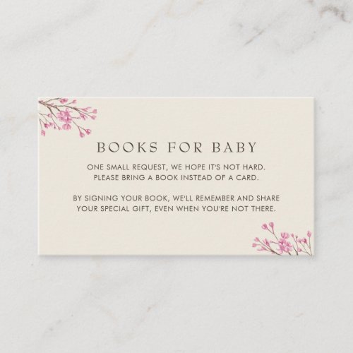 Elegant Pink Cherry Blossom Books for Baby Enclosure Card