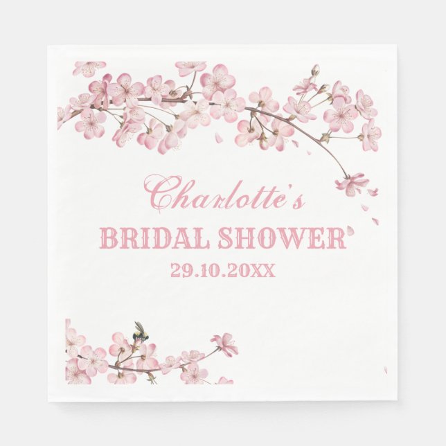Elegant Pink Cherry Blossom Bridal Shower Napkins (Front)