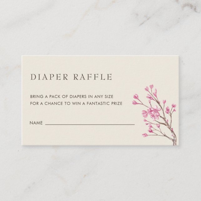 Elegant Pink Cherry Blossom Diaper Raffle Ticket Enclosure Card (Front)