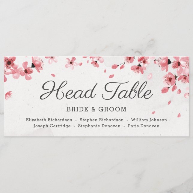 Elegant pink cherry blossom find your seat card (Front)