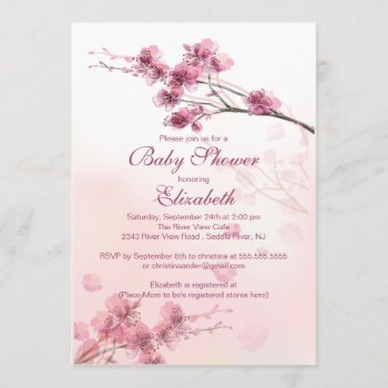 Elegant Pink Cherry Blossom Floral Baby Shower Invitation by celebrateitinvites at Zazzle