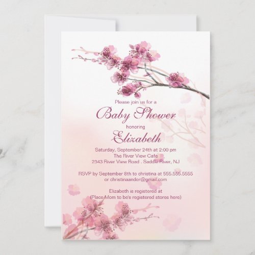 Elegant Pink Cherry Blossom Floral Baby Shower Invitation