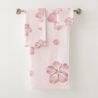 Elegant Pink Cherry Blossom Floral Bath Towel Set