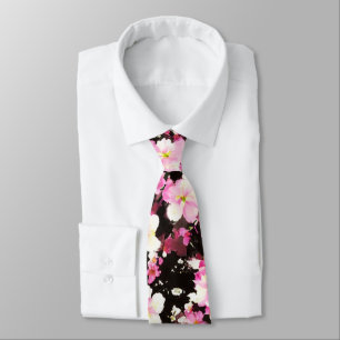 Elegant Pink Cherry Blossom Floral Neck Tie