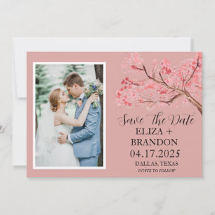 Elegant Pink Cherry Blossom Floral Photo Save The Date