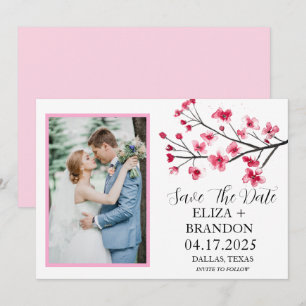 Elegant Pink Cherry Blossom Floral Photo   Save The Date