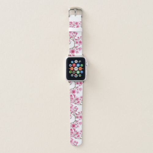 Elegant Pink Cherry Blossom Floral Watercolor Apple Watch Band