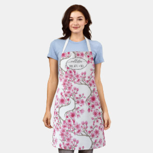 Elegant Pink Cherry Blossom Floral Watercolor Apron