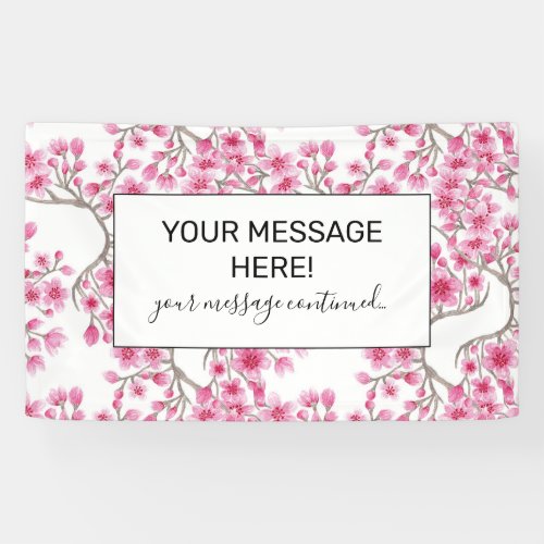 Elegant Pink Cherry Blossom Floral Watercolor Banner