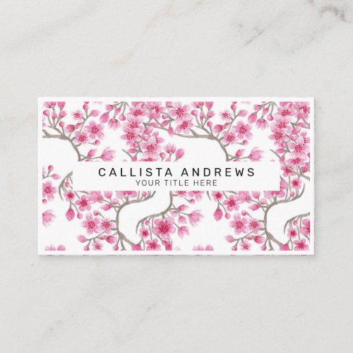 Elegant Pink Cherry Blossom Floral Watercolor Business Card