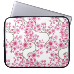 Elegant Pink Cherry Blossom Floral Watercolor Laptop Sleeve