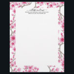 Elegant Pink Cherry Blossom Floral Watercolor Letterhead<br><div class="desc">This elegant, artsy, and girly floral pattern is perfect for the summer or spring season. It features hand-painted blush pink, berry pink, bright red, and dusty brown Japanese cherry blossom flowers, blooms, and branches on top of a simple white background. It's pretty, modern, sweet, unique, trendy, and original. Stylize with...</div>