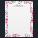 Elegant Pink Cherry Blossom Floral Watercolor Letterhead<br><div class="desc">This elegant, artsy, and girly floral pattern is perfect for the summer or spring season. It features hand-painted blush pink, berry pink, bright red, and dusty brown Japanese cherry blossom flowers, blooms, and branches on top of a simple white background. It's pretty, modern, sweet, unique, trendy, and original. Stylize with...</div>