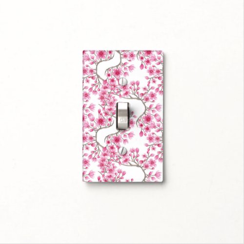 Elegant Pink Cherry Blossom Floral Watercolor Light Switch Cover