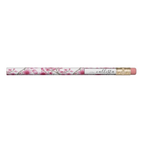 Elegant Pink Cherry Blossom Floral Watercolor Pencil