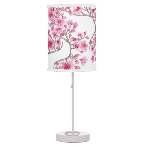 Elegant Pink Cherry Blossom Floral Watercolor Table Lamp