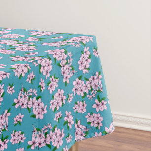 Elegant pink cherry blossom floral watercolor tablecloth