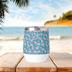 Elegant pink cherry blossom floral watercolor thermal wine tumbler