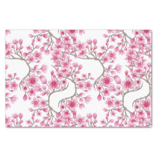 Elegant Pink Cherry Blossom Floral Watercolor Tissue Paper