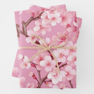 Elegant Pink Cherry Blossom Flower Wrapping Paper Sheets