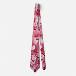 Elegant Pink Cherry Blossom Flowers Neck Tie