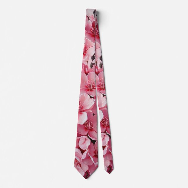 Elegant Pink Cherry Blossom Flowers Neck Tie (Front)