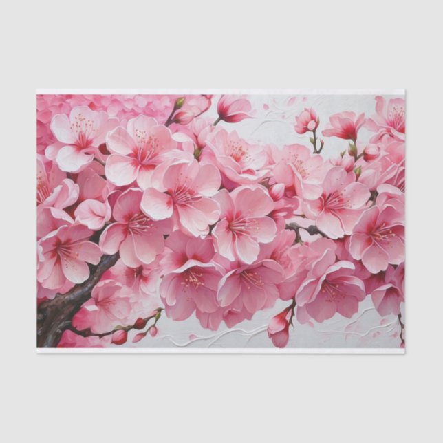 Elegant Pink Cherry Blossom Flowers Tissue Paper (Front)