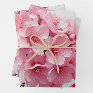 Elegant Pink Cherry Blossom Flowers Wrapping Paper Sheets