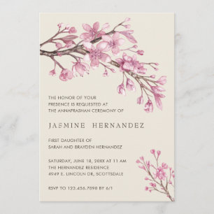 Elegant Pink Cherry Blossom Girl Annaprashan Invitation