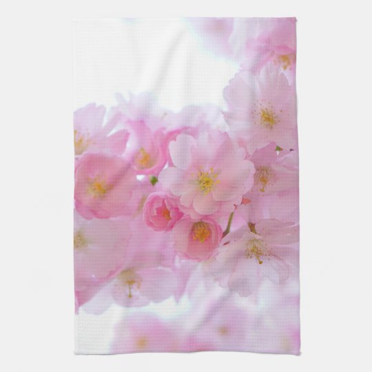 Elegant Pink Cherry Blossom Photo Kitchen Towel