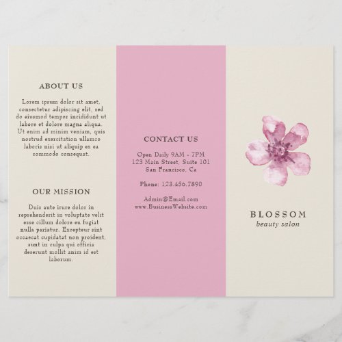 Elegant Pink Cherry Blossom Salon Trifold Brochure