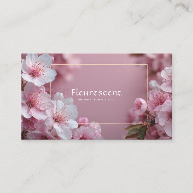 Elegant Pink Cherry Blossom Soft Floral Gold Frame Business Card (Front)