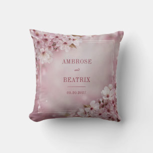 Elegant Pink Cherry Blossom Square Frame Throw Pillow