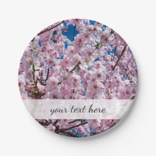 elegant pink cherry blossom tree photograph paper plates