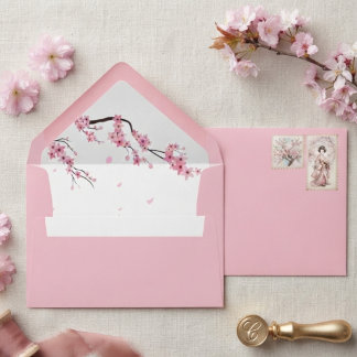 Elegant Pink Cherry Blossom Watercolor Floral  Envelope
