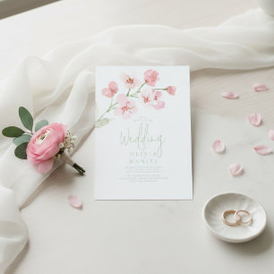 Elegant Pink Cherry Blossom Watercolor Wedding Invitation