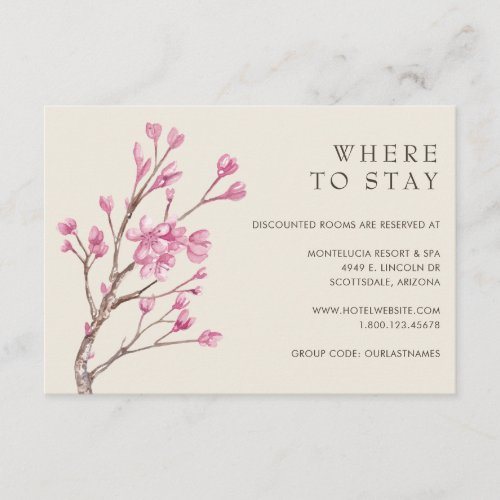 Elegant Pink Cherry Blossom Wedding Accommodations Enclosure Card